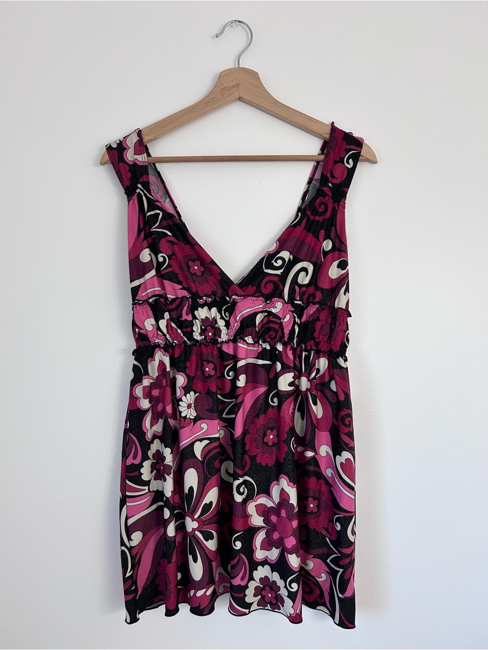 Vintage Metalic Shimmer Floral V-Neck Empire Waist Tank Top by 725 Originals